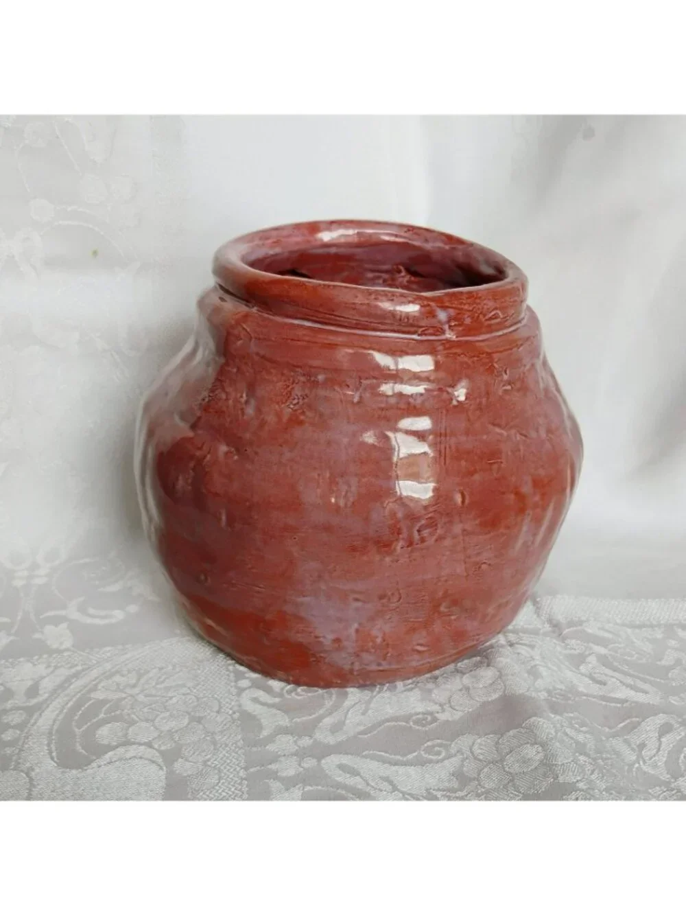 Whimsical Ceramic Ugly Face Jug Handmade Carolina Pottery Pink Planter Pot Vase - Picture 7 of 11